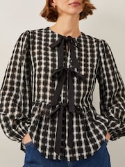 Monsoon Black Gingham Violet Bow Check Blouse - Image 4 of 5