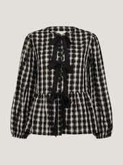 Monsoon Black Gingham Violet Bow Check Blouse - Image 5 of 5