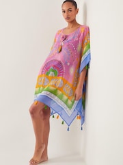 Monsoon Pink Monika Floral Print Mini Kaftan - Image 1 of 6
