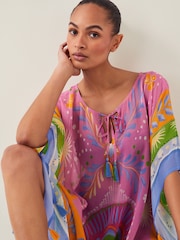 Monsoon Pink Monika Floral Print Mini Kaftan - Image 4 of 6