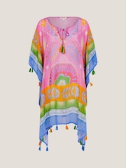Monsoon Pink Monika Floral Print Mini Kaftan - Image 6 of 6