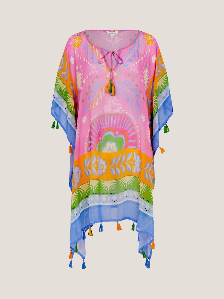 Monsoon Pink Monika Floral Print Mini Kaftan - Image 6 of 6