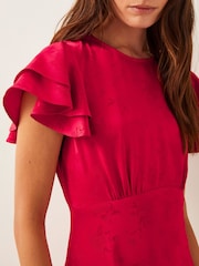 Monsoon Red Ester Satin Ruffle Midi Dress - Image 4 of 4