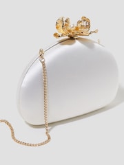 Monsoon Natural Sara Satin Flower Clip Clutch Bag - Image 1 of 5