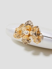Monsoon Natural Sara Satin Flower Clip Clutch Bag - Image 4 of 5