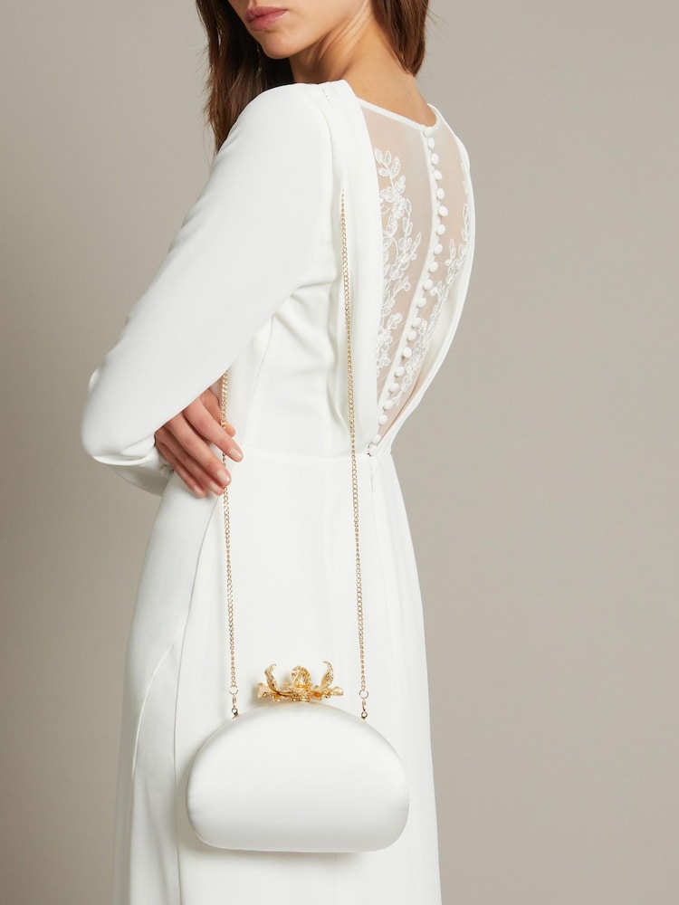 Monsoon Natural Sara Satin Flower Clip Clutch Bag - Image 5 of 5