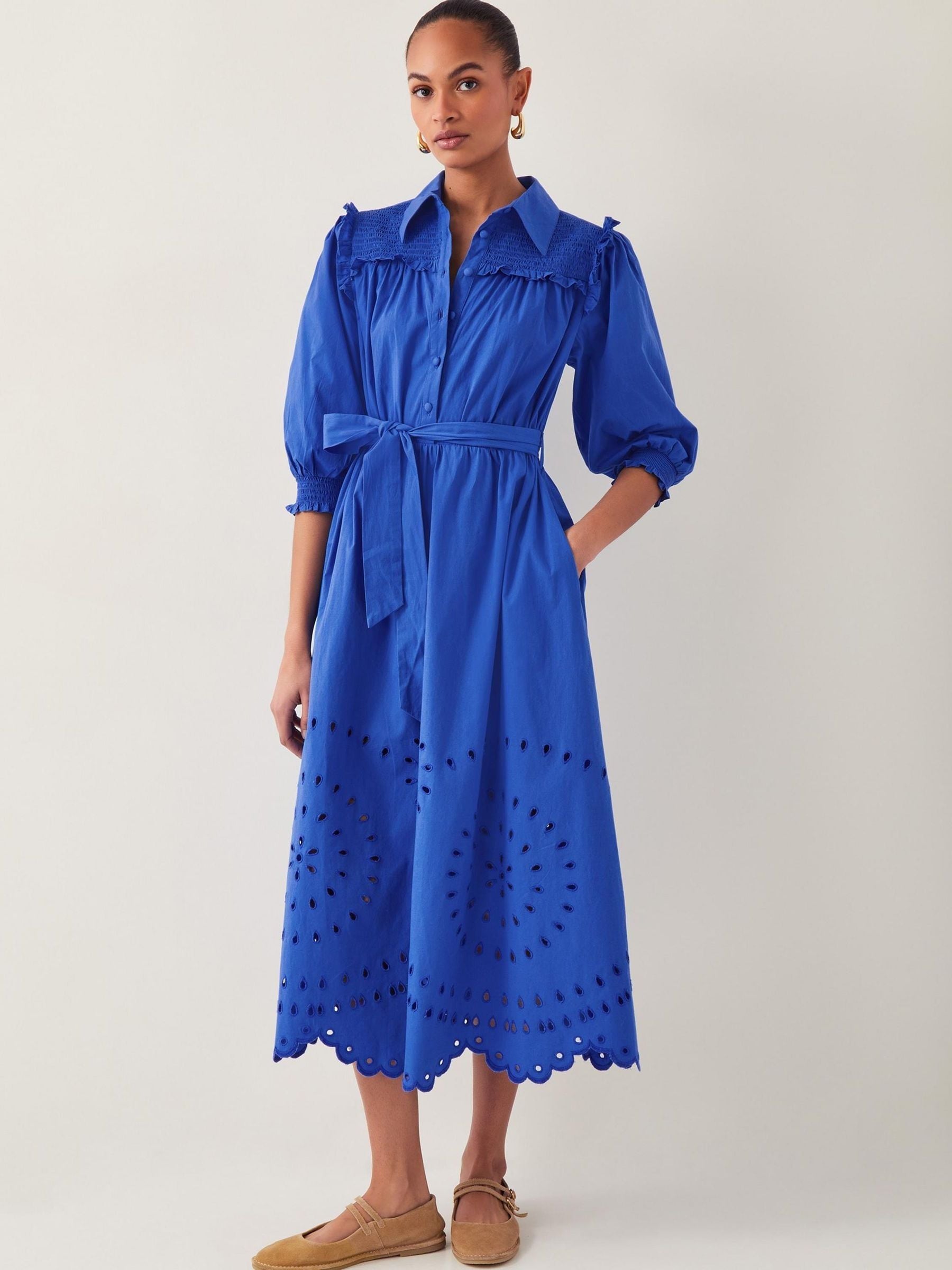 Monsoon Blue Jules Broderie Midi Shirt Dress