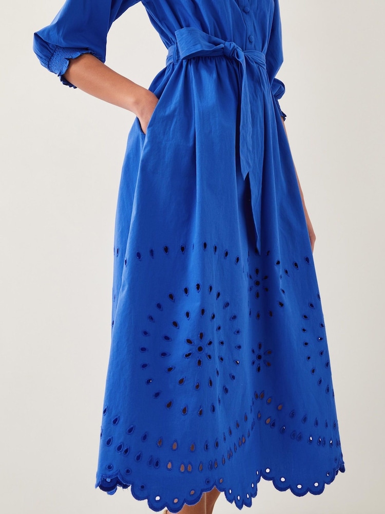 Monsoon Blue Jules Broderie Midi Shirt Dress - Image 2 of 4 Monsoon Blue Jules Broderie Midi Shirt Dress - Image 2 of 4
