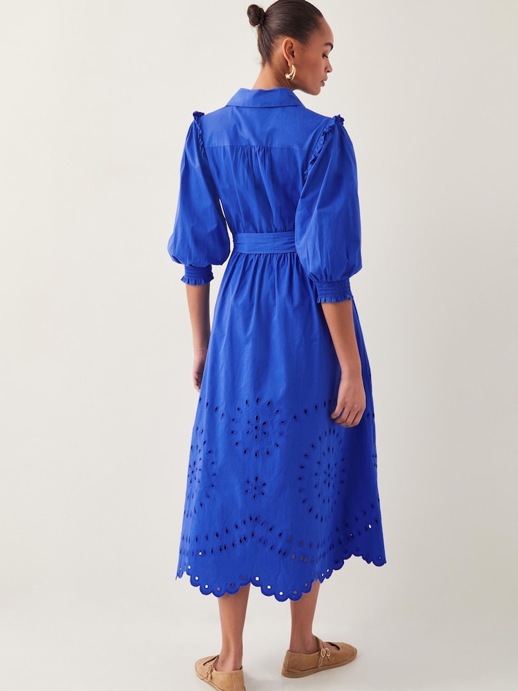 Monsoon Blue Jules Broderie Midi Shirt Dress - Image 3 of 4