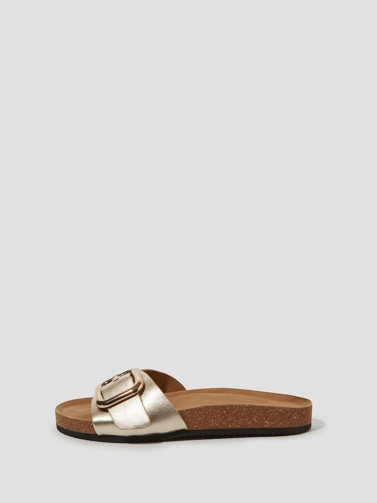 Monsoon Gold Cecil Metallic Leather Slide Sandals - Image 1 of 3