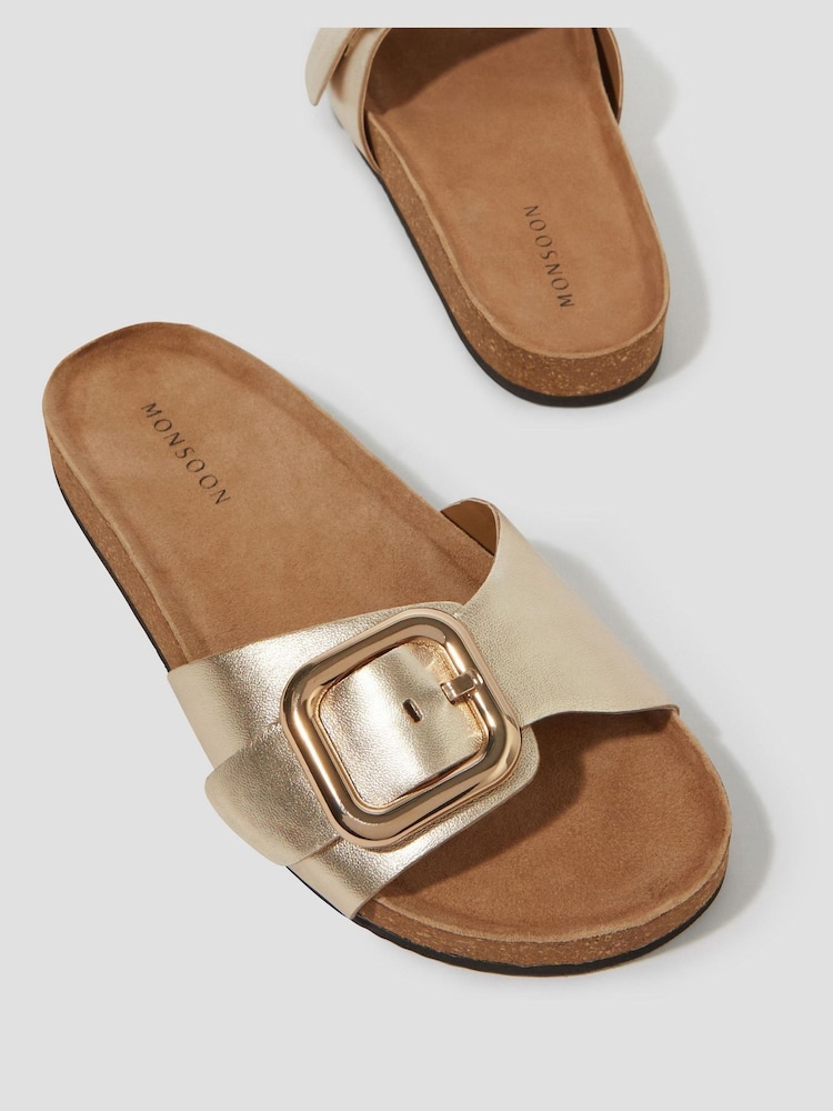 Monsoon Gold Cecil Metallic Leather Slide Sandals - Image 2 of 3