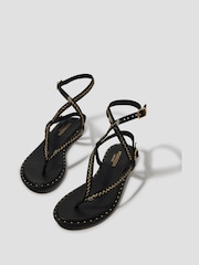 Monsoon Black Cleo Stud Leather Strappy Flip Flop Sandals - Image 1 of 3