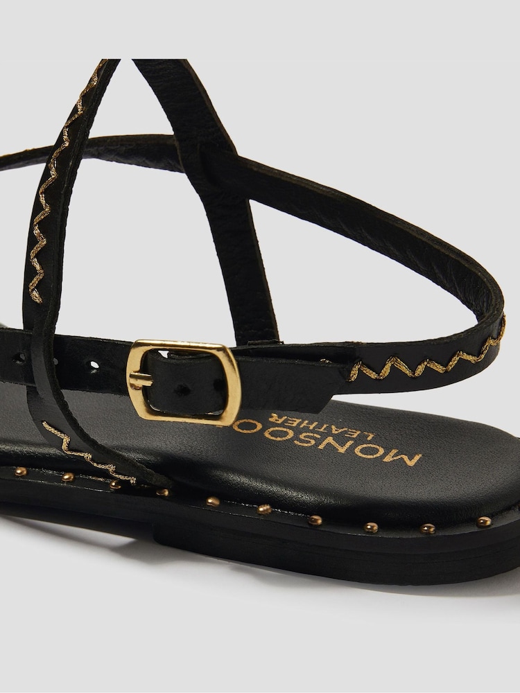 Monsoon Black Cleo Stud Leather Strappy Flip Flop Sandals - Image 2 of 3
