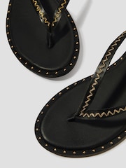 Monsoon Black Cleo Stud Leather Strappy Flip Flop Sandals - Image 3 of 3