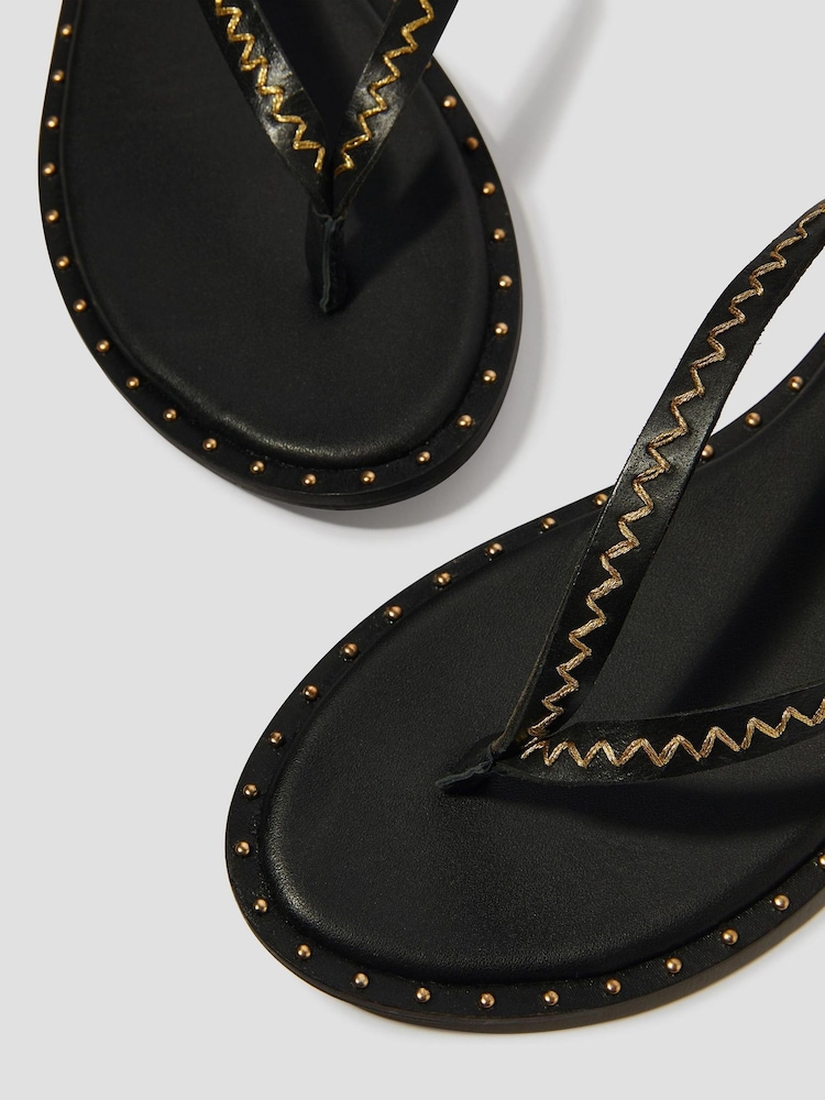 Monsoon Black Cleo Stud Leather Strappy Flip Flop Sandals - Image 3 of 3