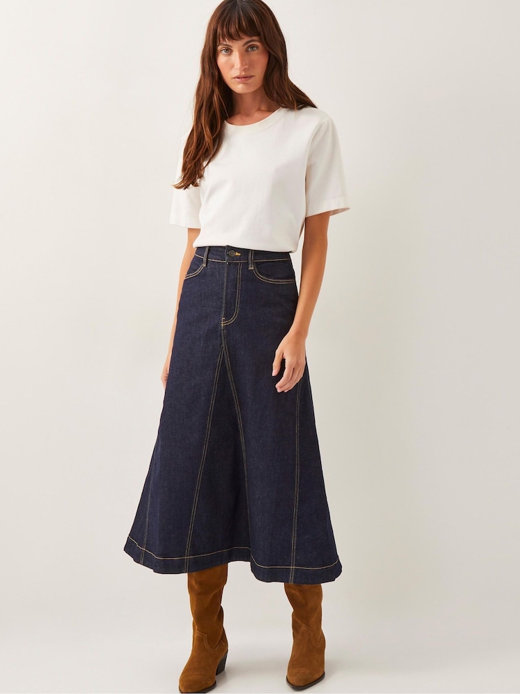 Monsoon Blue Goldie Godet Denim Skirt - Image 1 of 4