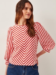 Monsoon Red Sally Stripe Jersey 100% Cotton Top - Image 1 of 5