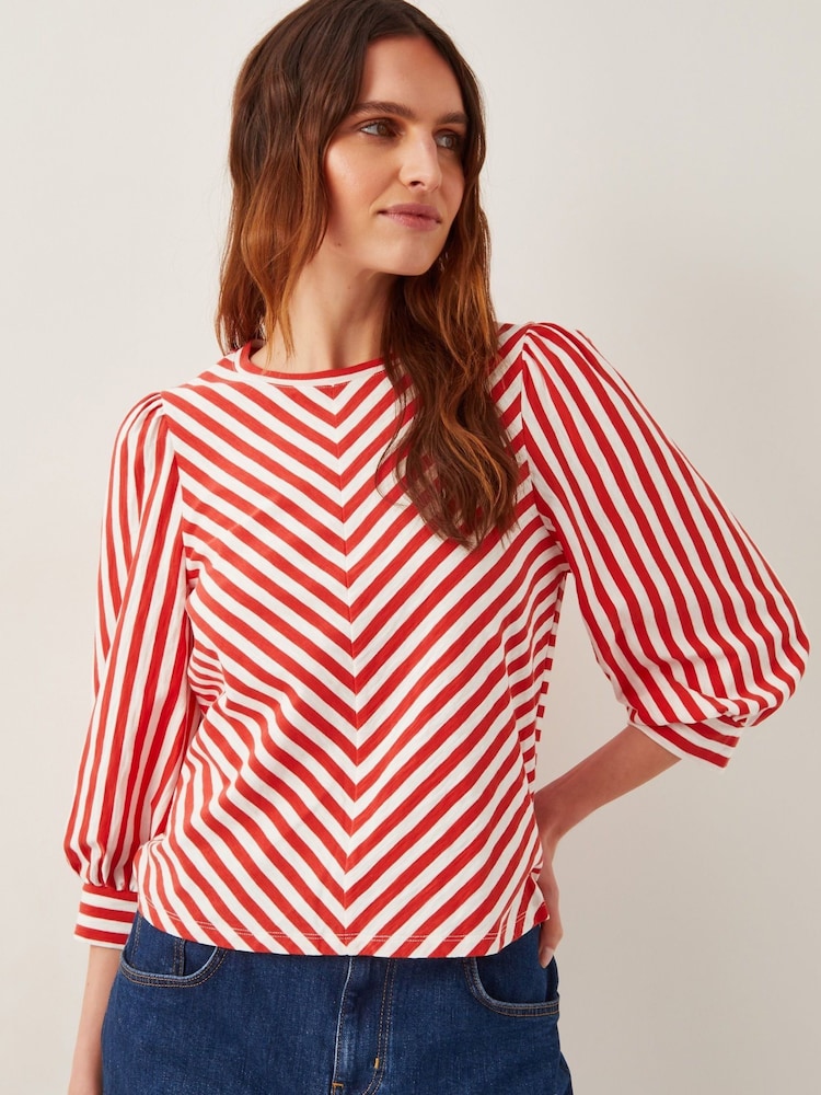 Monsoon Red Sally Stripe Jersey 100% Cotton Top - Image 1 of 5