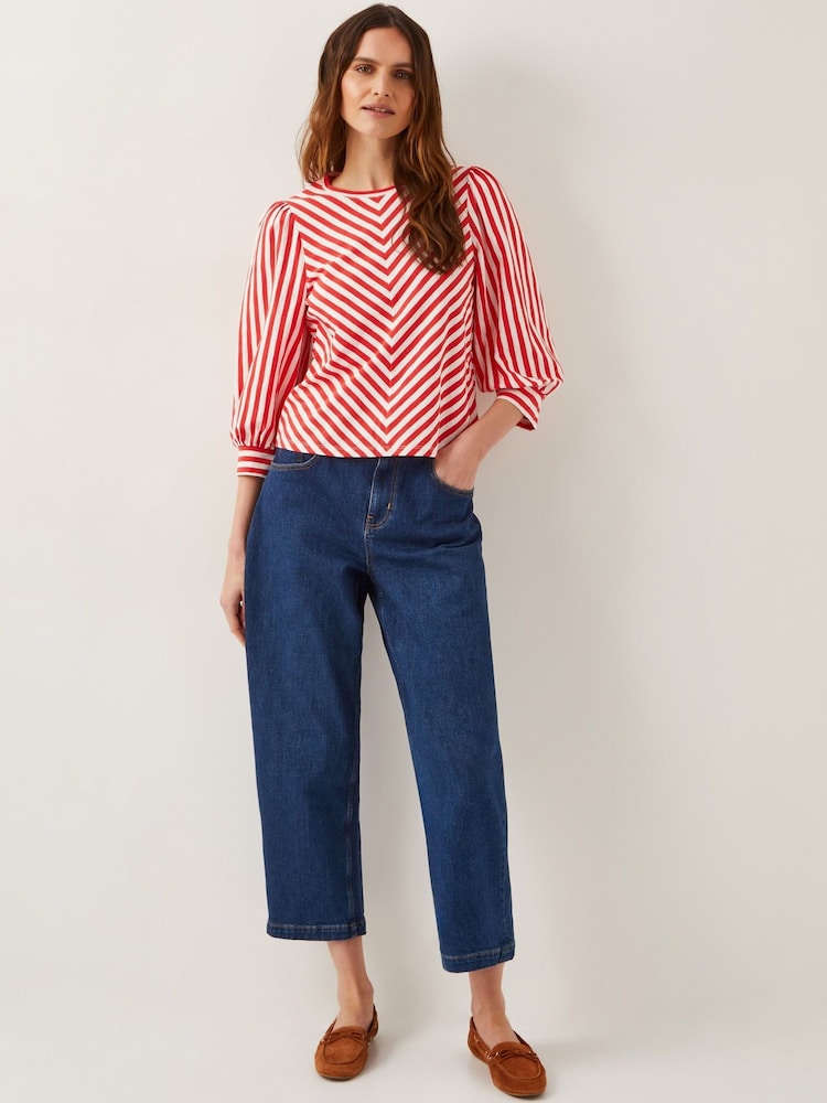 Monsoon Red Sally Stripe Jersey 100% Cotton Top - Image 2 of 5