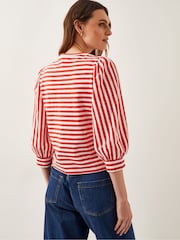 Monsoon Red Sally Stripe Jersey 100% Cotton Top - Image 3 of 5