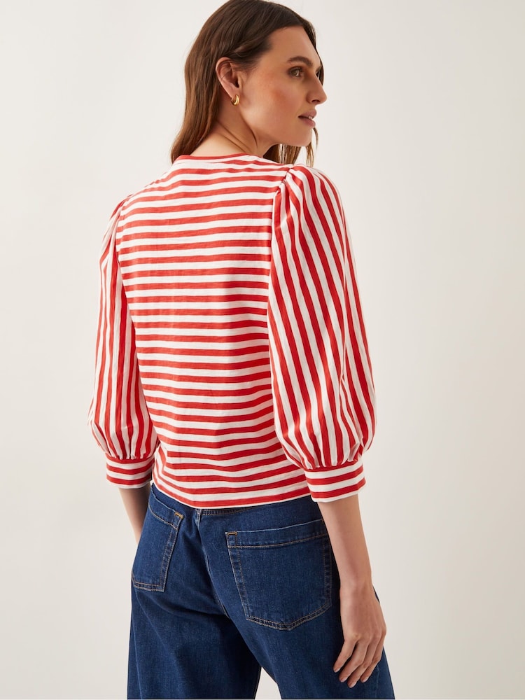 Monsoon Red Sally Stripe Jersey 100% Cotton Top - Image 3 of 5