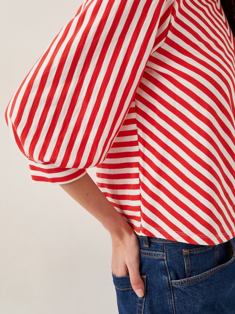 Monsoon Red Sally Stripe Jersey 100% Cotton Top - Image 4 of 5