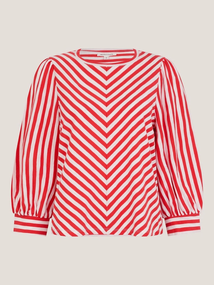 Monsoon Red Sally Stripe Jersey 100% Cotton Top - Image 5 of 5