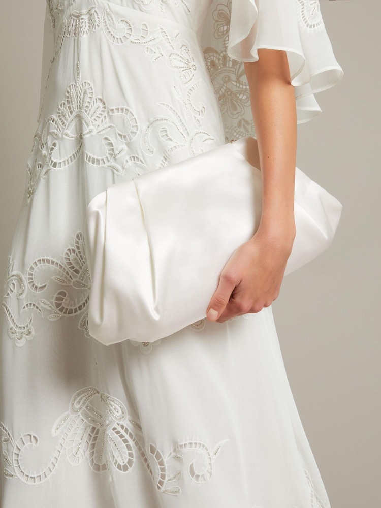 Monsoon Natural Oona Pleat Satin Clutch Bag - Image 1 of 5