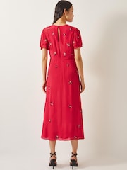 Monsoon Red Gia Embellished Tea Dress - Image 2 of 5