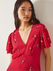 Monsoon Red Gia Embellished Tea Dress - Image 3 of 5