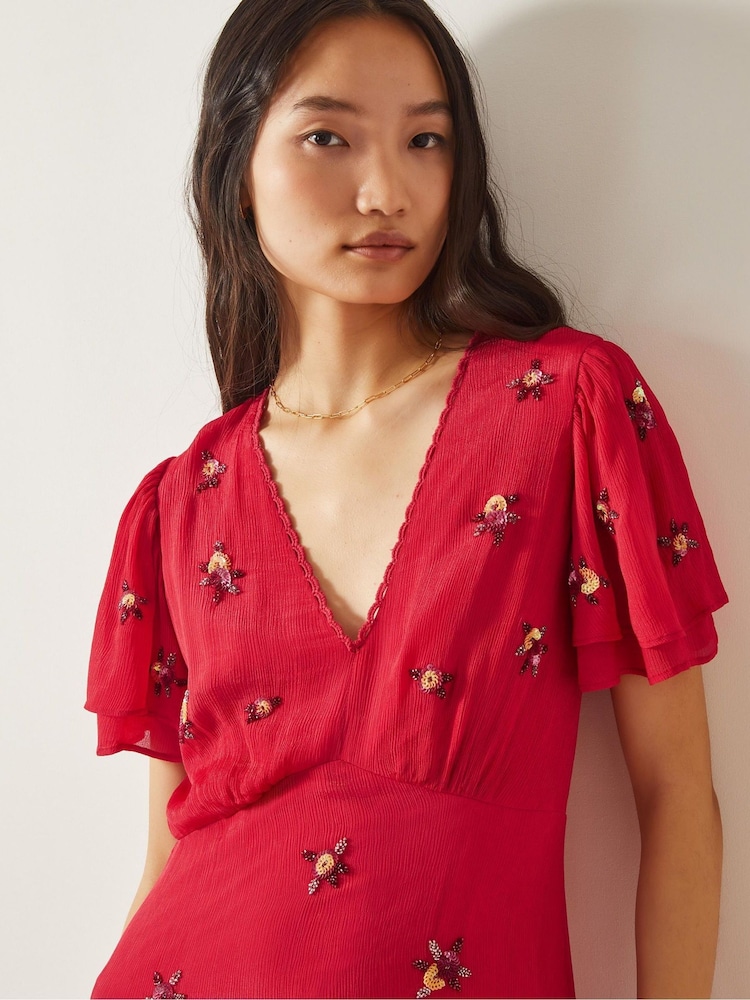 Monsoon Red Gia Embellished Tea Dress - Image 3 of 5