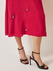 Monsoon Red Gia Embellished Tea Dress - Image 4 of 5