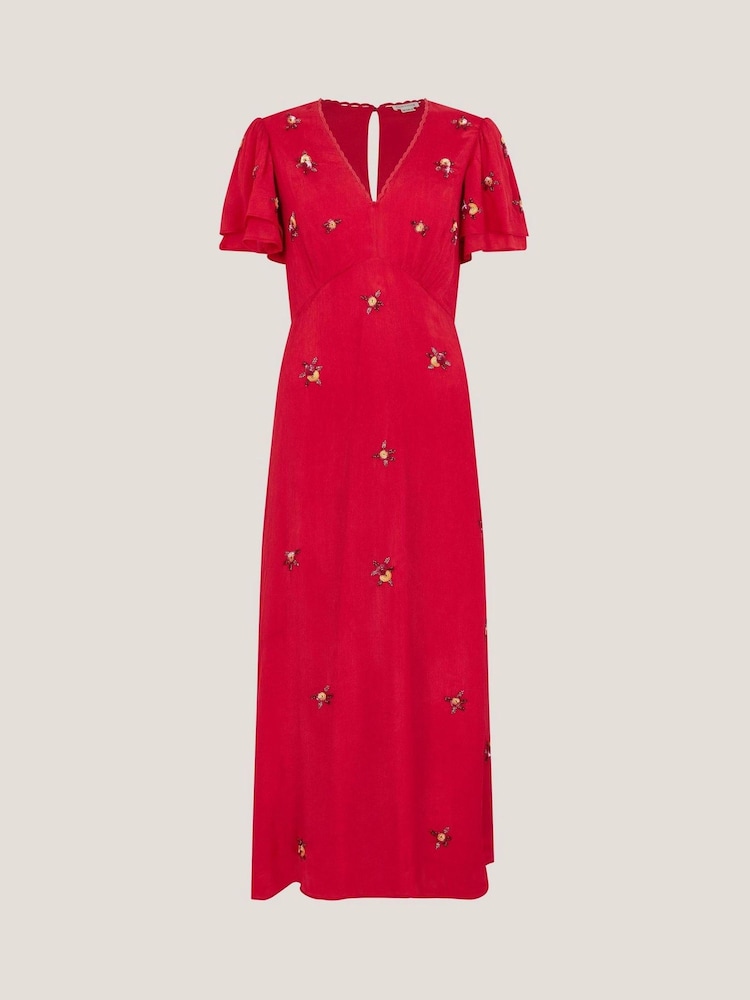 Monsoon Red Gia Embellished Tea Dress - Image 5 of 5
