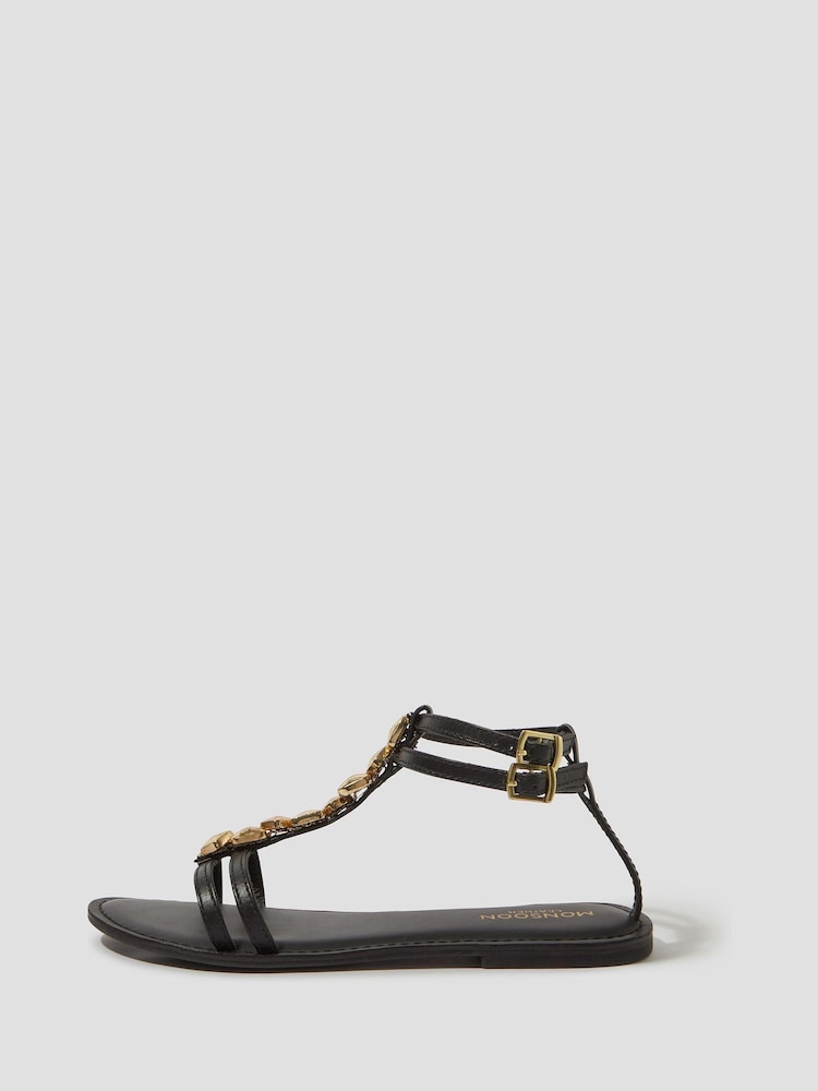 Monsoon Black Simi T-Bar Strappy Sandals - Image 1 of 3