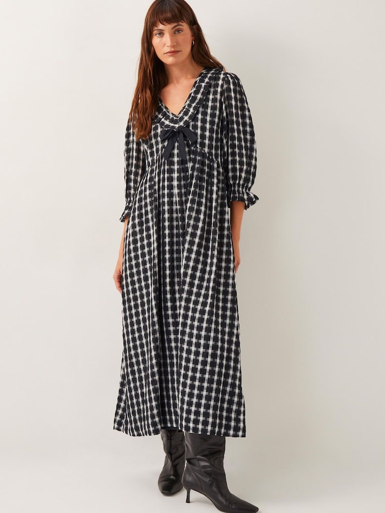 Monsoon Black Violet Check Bow Maxi Dress - Image 1 of 5