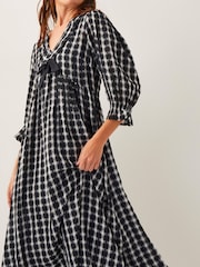 Monsoon Black Violet Check Bow Maxi Dress - Image 2 of 5
