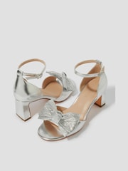 Monsoon Silver Taya Metallic Bow Heeled Sandals - Image 2 of 3
