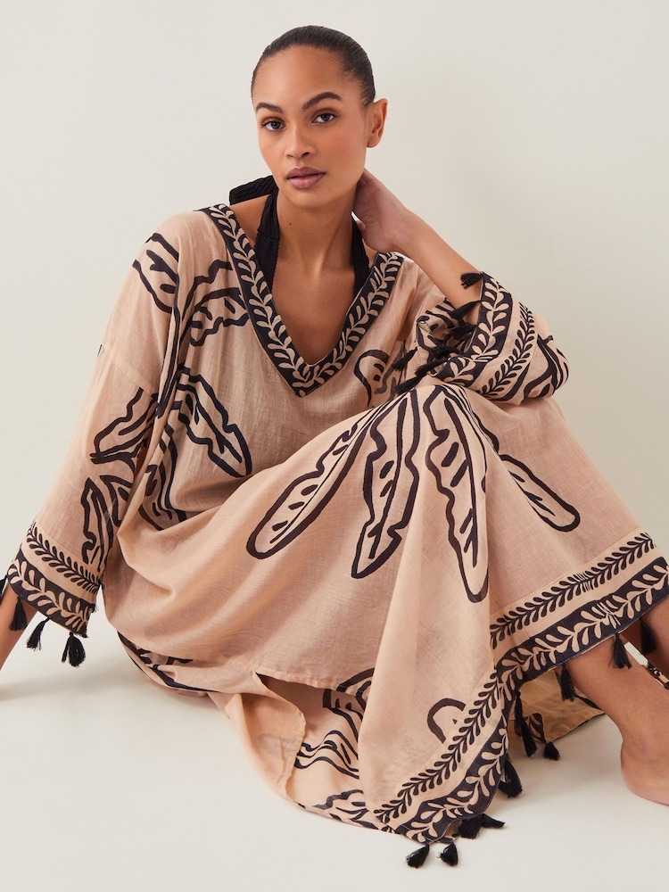 Monsoon White Pam Palm Print Beach Cover-Up Dress - Image 1 of 6