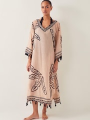 Monsoon White Pam Palm Print Beach Cover-Up Dress - Image 2 of 6