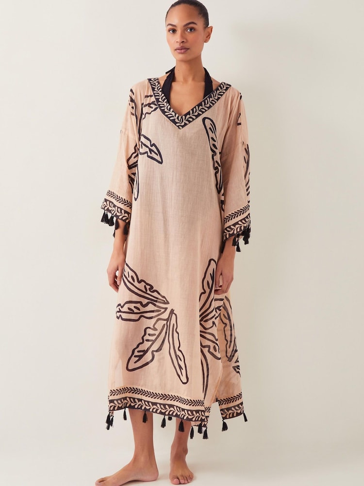 Monsoon White Pam Palm Print Beach Cover-Up Dress - Image 2 of 6