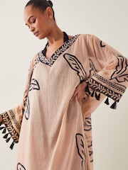 Monsoon White Pam Palm Print Beach Cover-Up Dress - Image 4 of 6