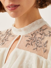 Monsoon Natural Debbie Embellished Polka Dot Ruffle Blouse - Image 4 of 5