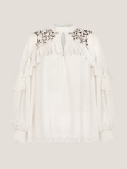 Monsoon Natural Debbie Embellished Polka Dot Ruffle Blouse - Image 5 of 5