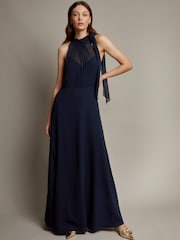 Blau - Monsoon – Monika – Maxikleid aus Chiffon mit Neckholder - Bild 1 von 4
