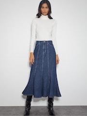 Monsoon Blue Fran Seam Denim Maxi 100% Cotton Skirt - Image 1 of 4