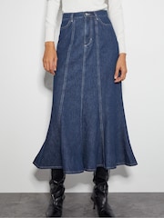 Monsoon Blue Fran Seam Denim Maxi 100% Cotton Skirt - Image 2 of 4