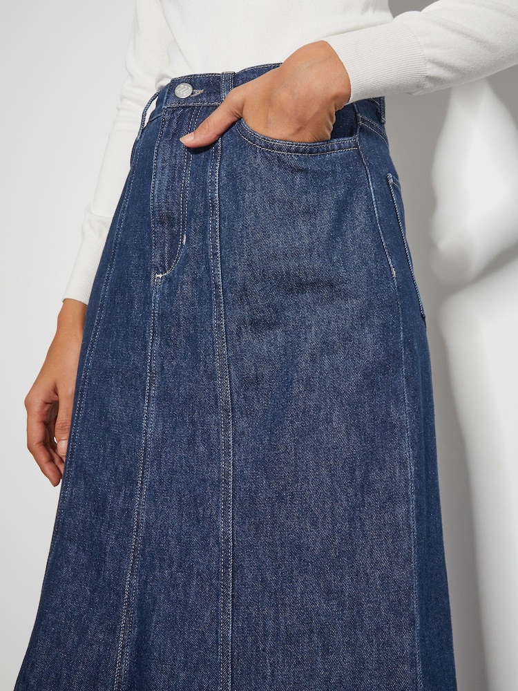 Monsoon Blue Fran Seam Denim Maxi 100% Cotton Skirt - Image 4 of 4