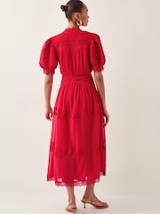Monsoon Red Kiana Pintuck Puff-Sleeve Midi Dress - Image 3 of 5
