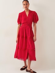 Monsoon Red Kiana Pintuck Puff-Sleeve Midi Dress - Image 5 of 5