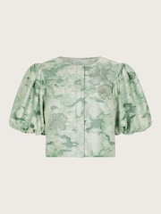 Monsoon Green Josie Puff Sleeve Floral Print Jacquard Top - Image 6 of 6